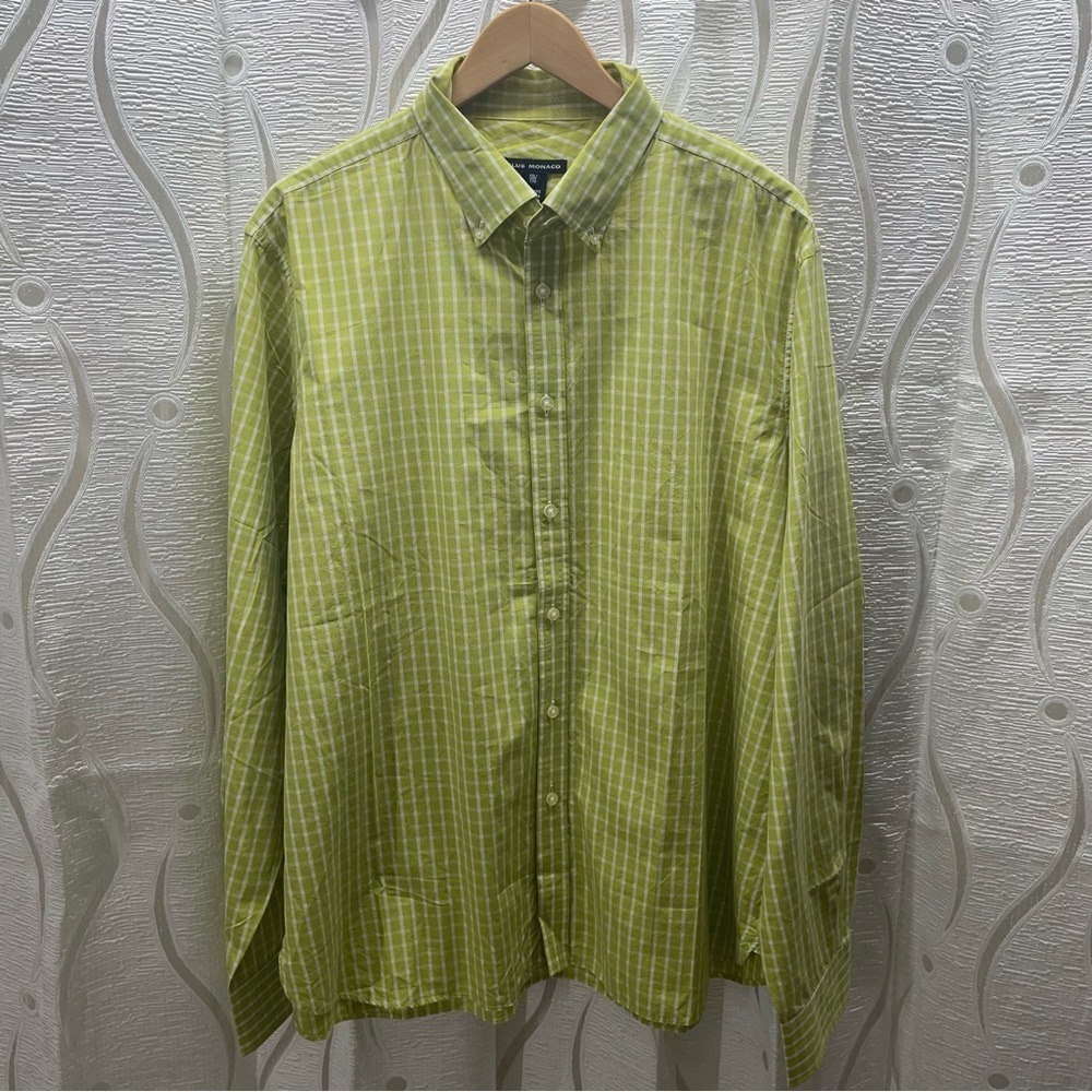 Club Monaco Button Down Shirt‎ Mens XXL Lime Green White Checkered Excellent